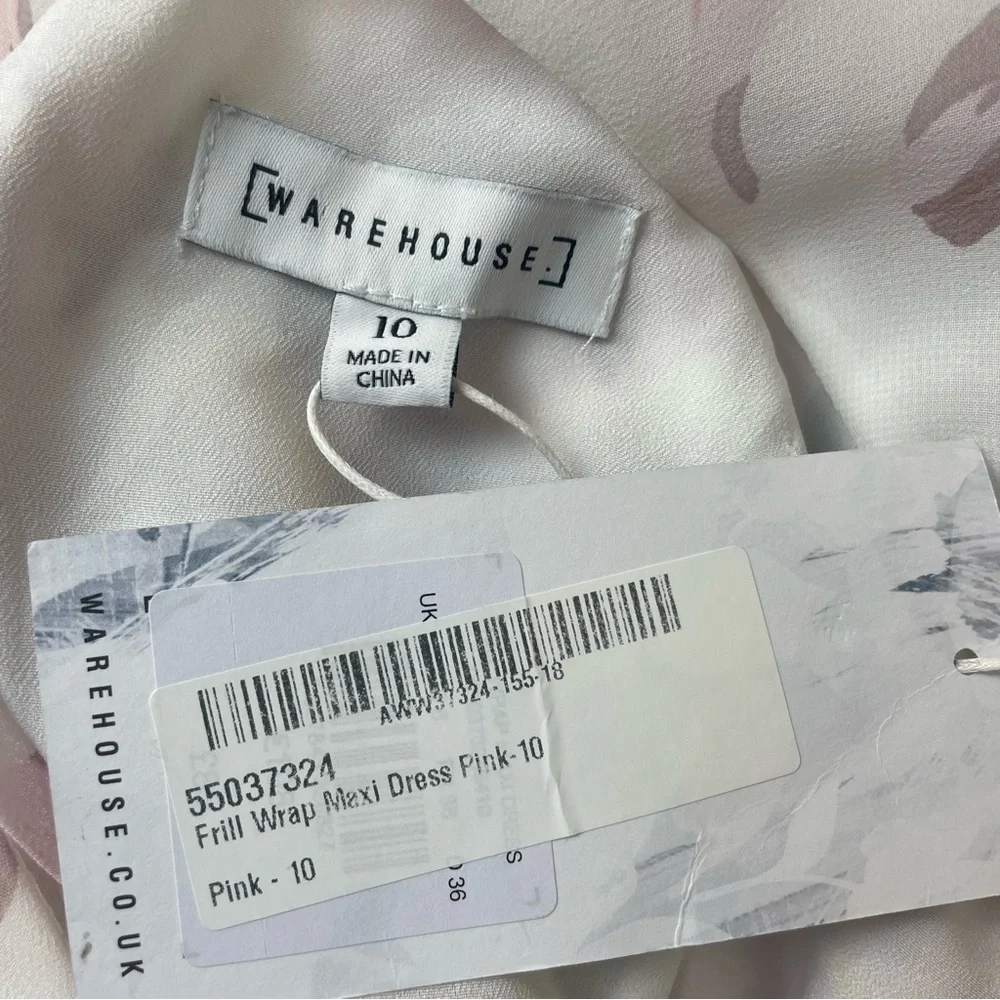 Warehouse Size 10 Frill Wrap Button Maxi Dress Floral Pink White Bridesmaid Chic - Picture 10 of 11